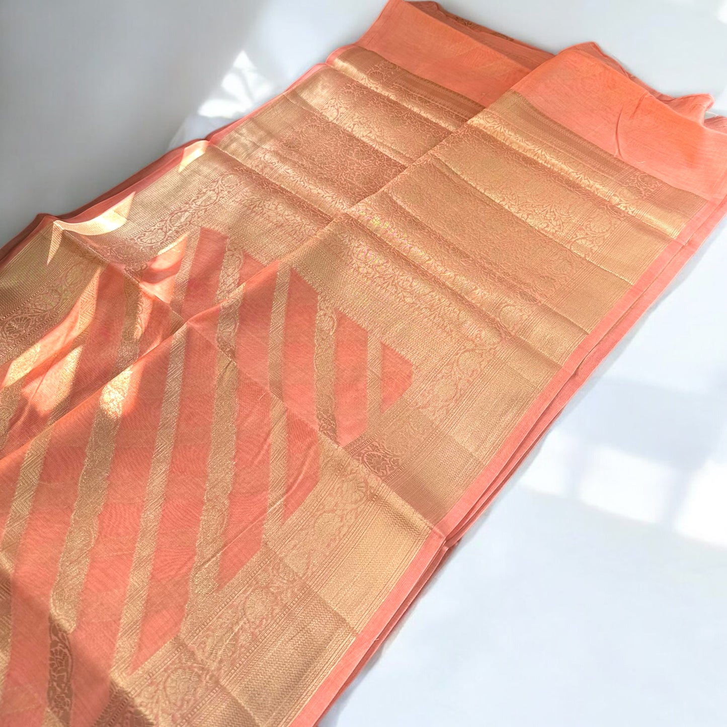 Peach Chanderi cotton silk