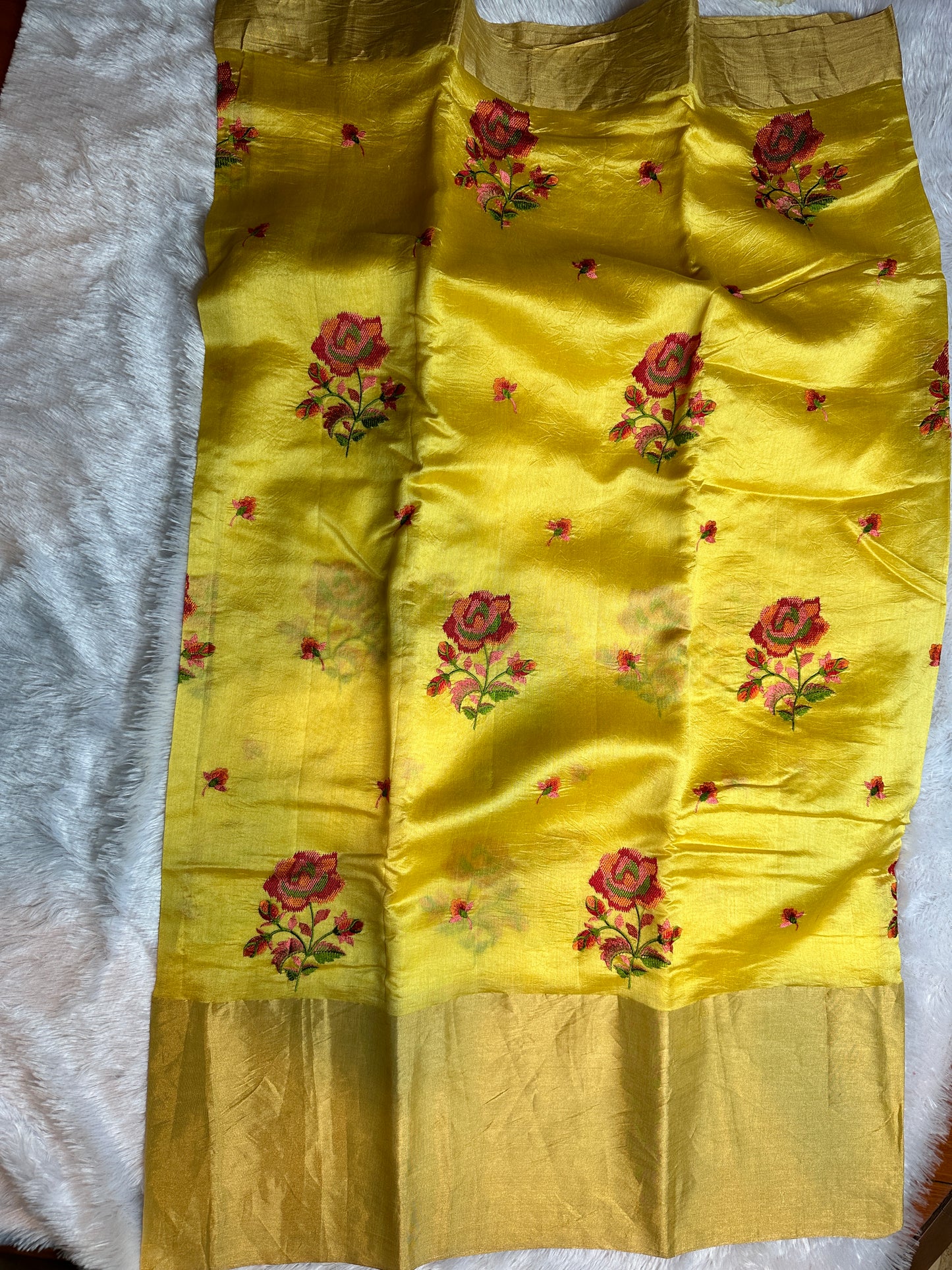 Mustard mustard yellow chiniya silk saree