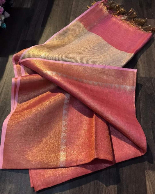 Peach tissue saree