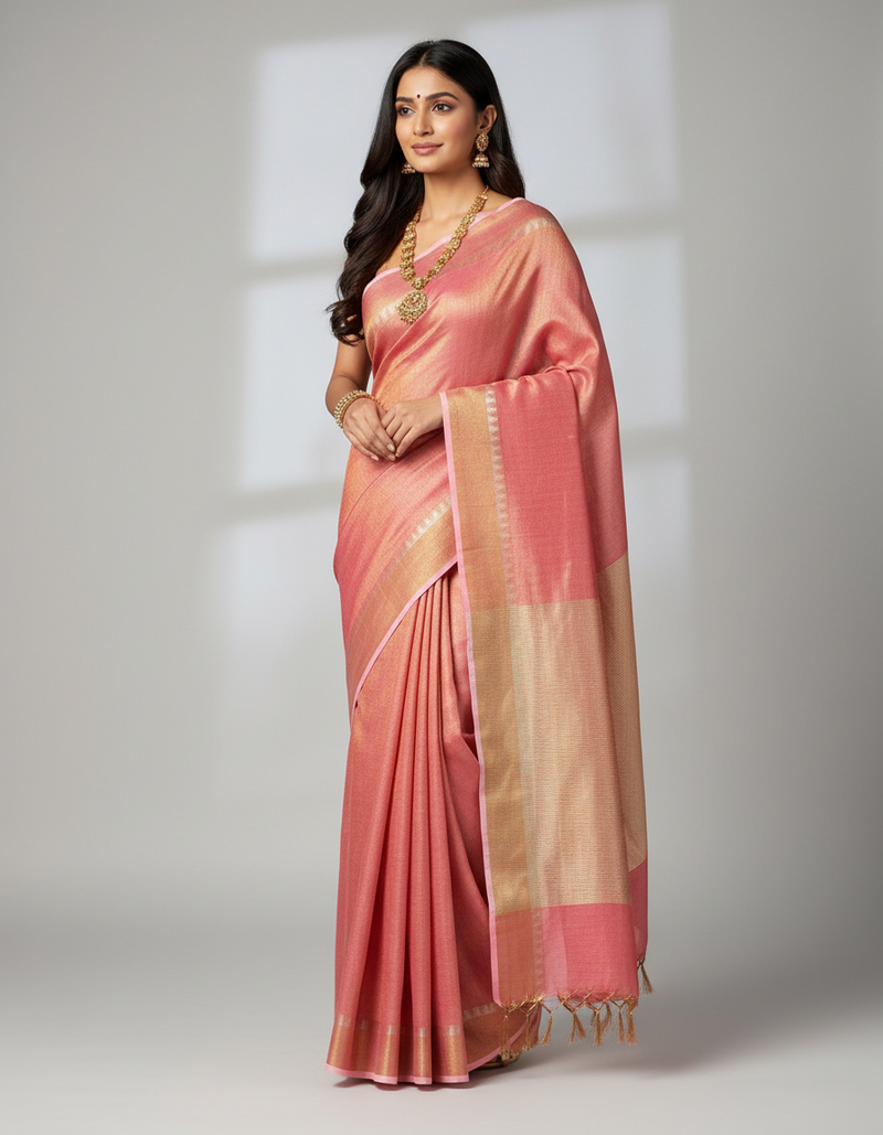 Peach tissue saree