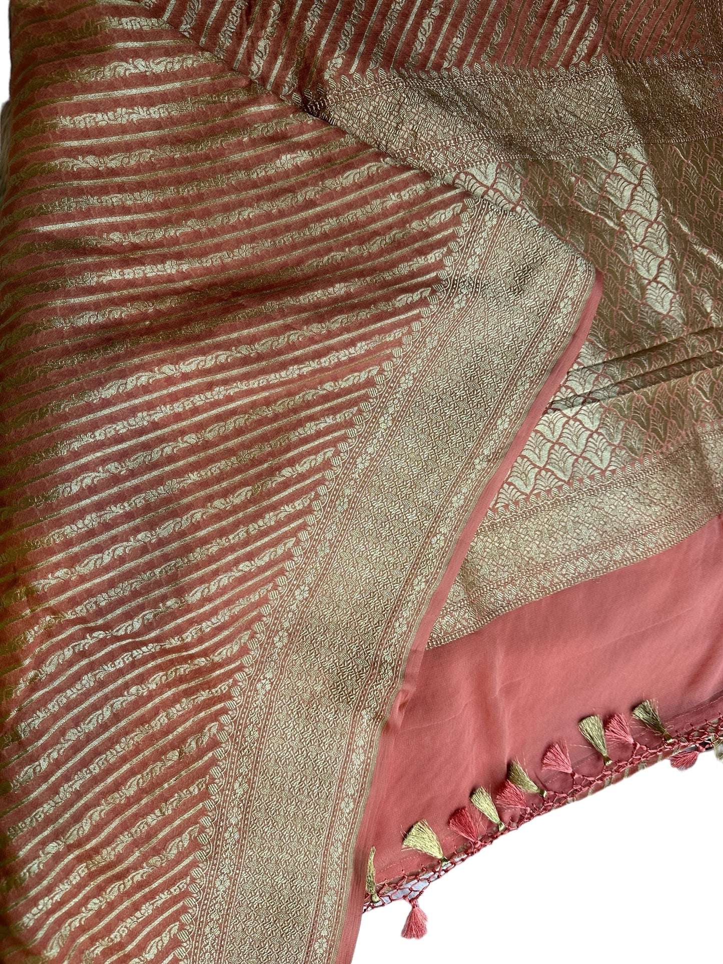 Peach stripes pure Georgette saree