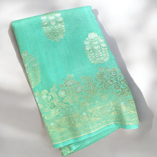 Teal green pure tussar silk saree