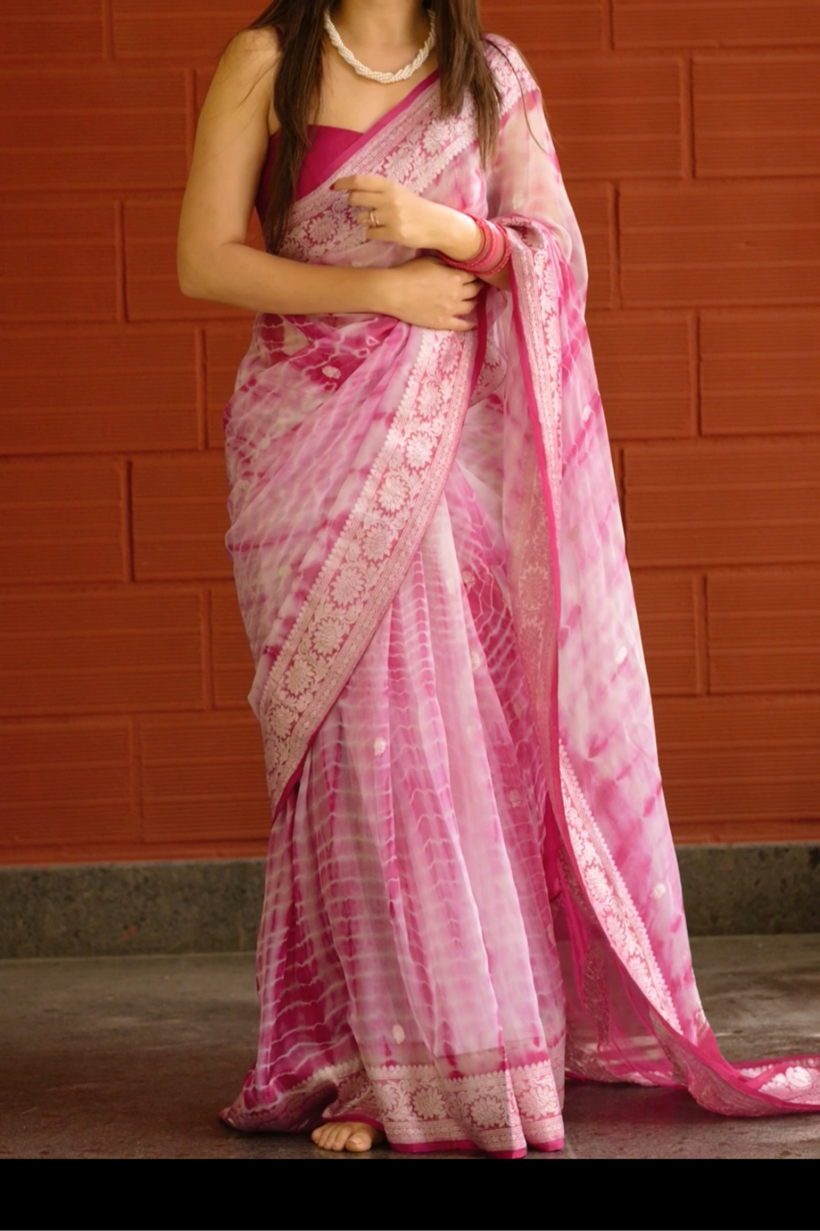 PINK SHADED CHIFFON GEORGETTE WITH SILVER ZARI