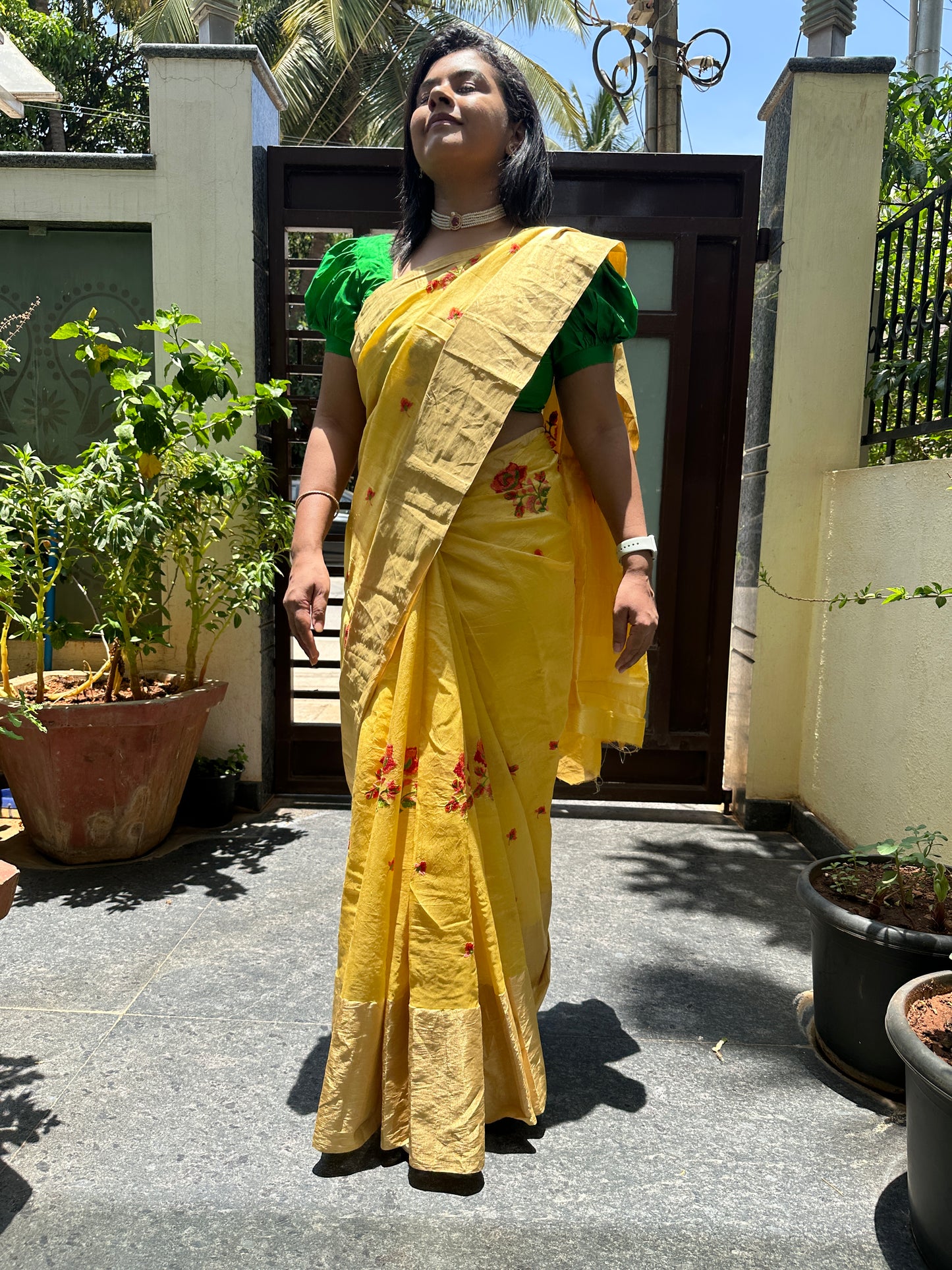 Mustard mustard yellow chiniya silk saree