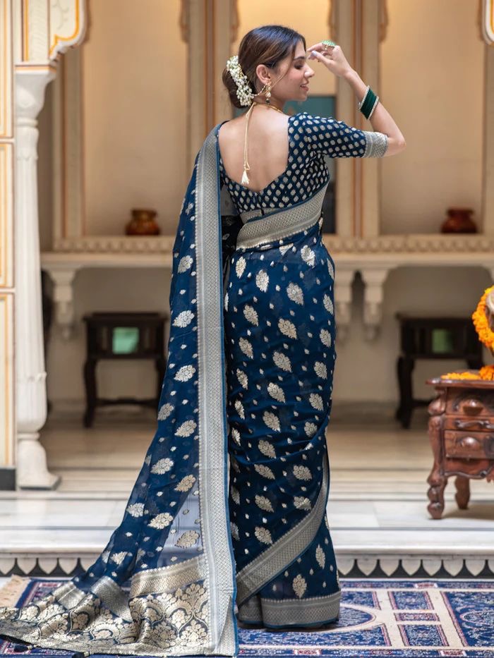 BLUE SOFT KHADDI GEORGETTE SAREE