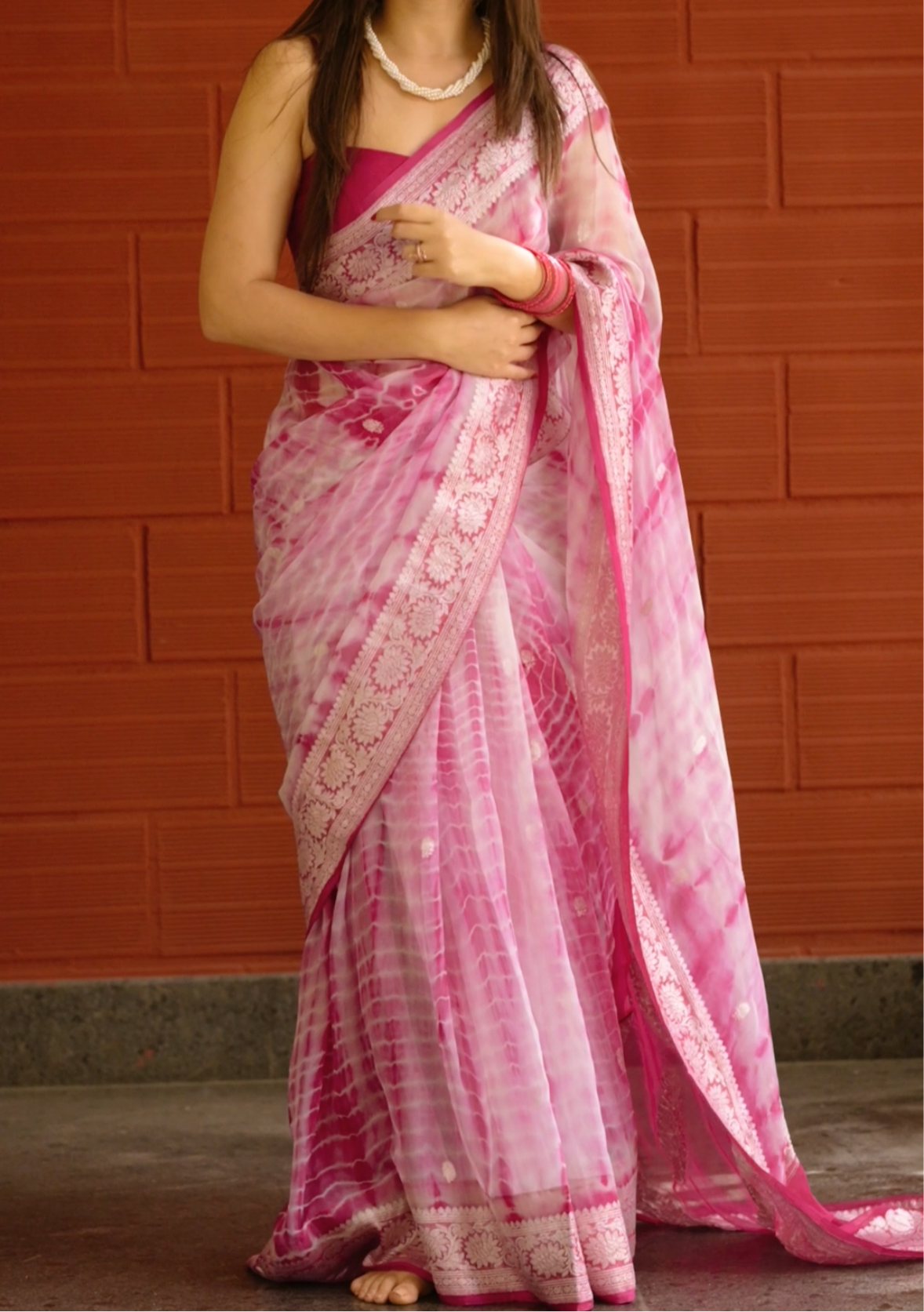 PINK SHADED CHIFFON GEORGETTE WITH SILVER ZARI