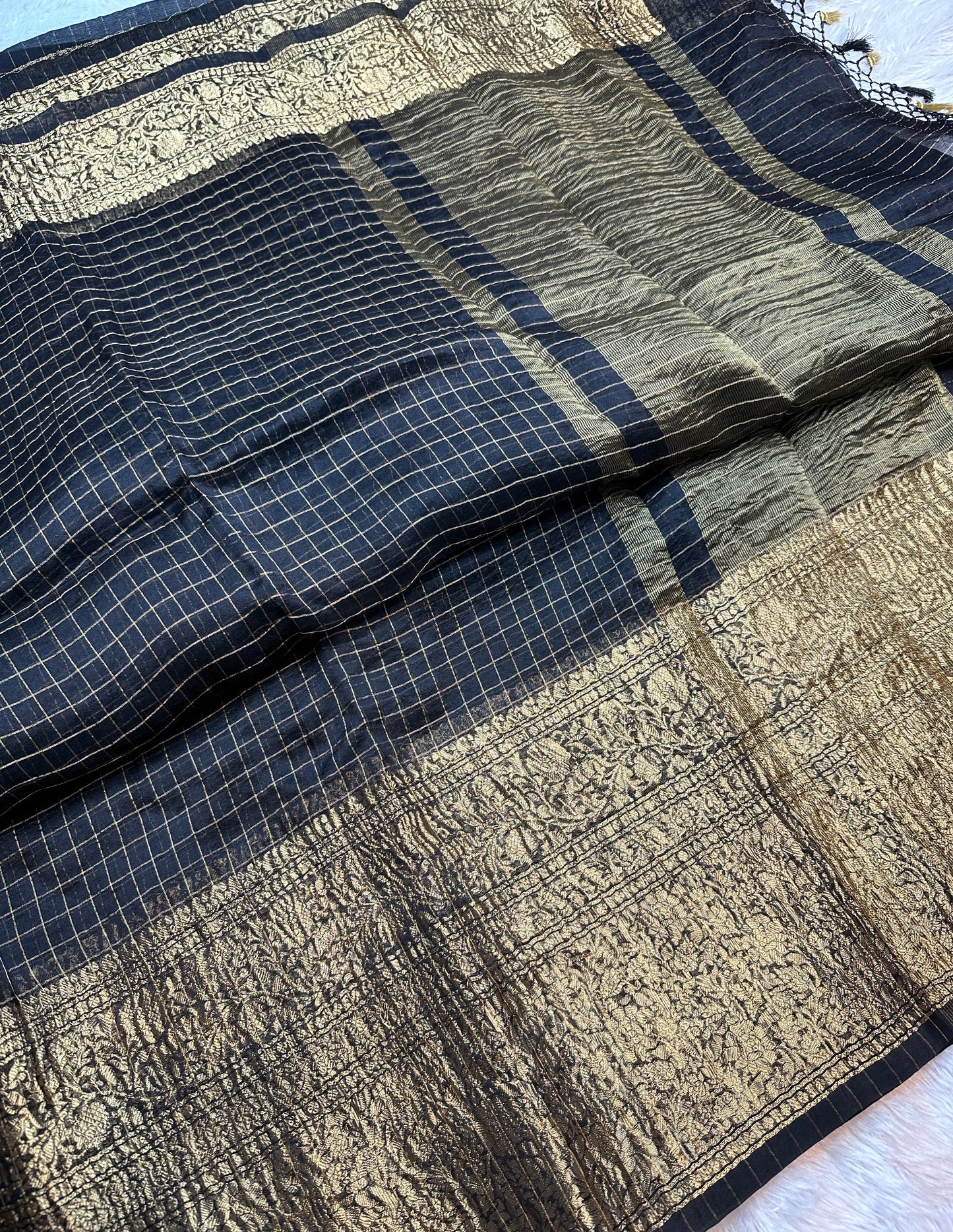 Black organza checks saree