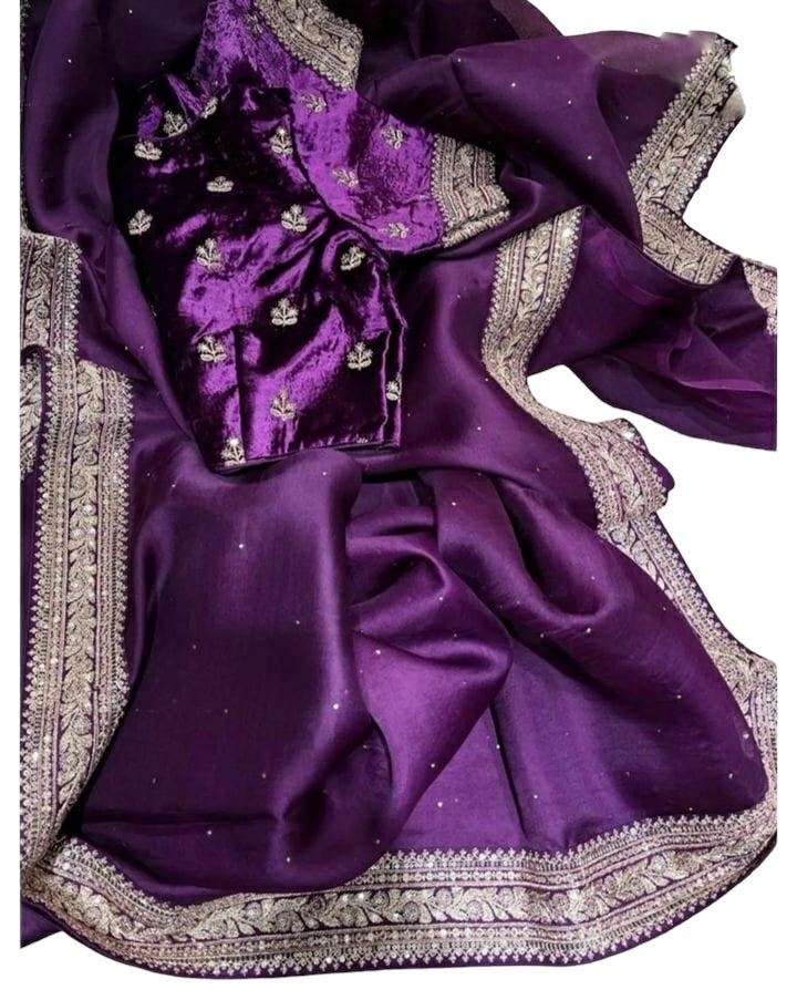 Purple Sabyasachi viscouse organza saree