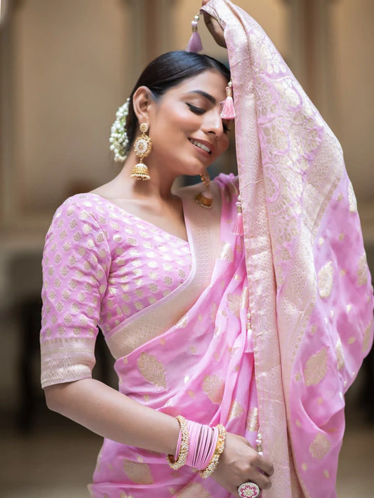 LIGHT PINK SOFT KHADDI GEORGETTE SAREE