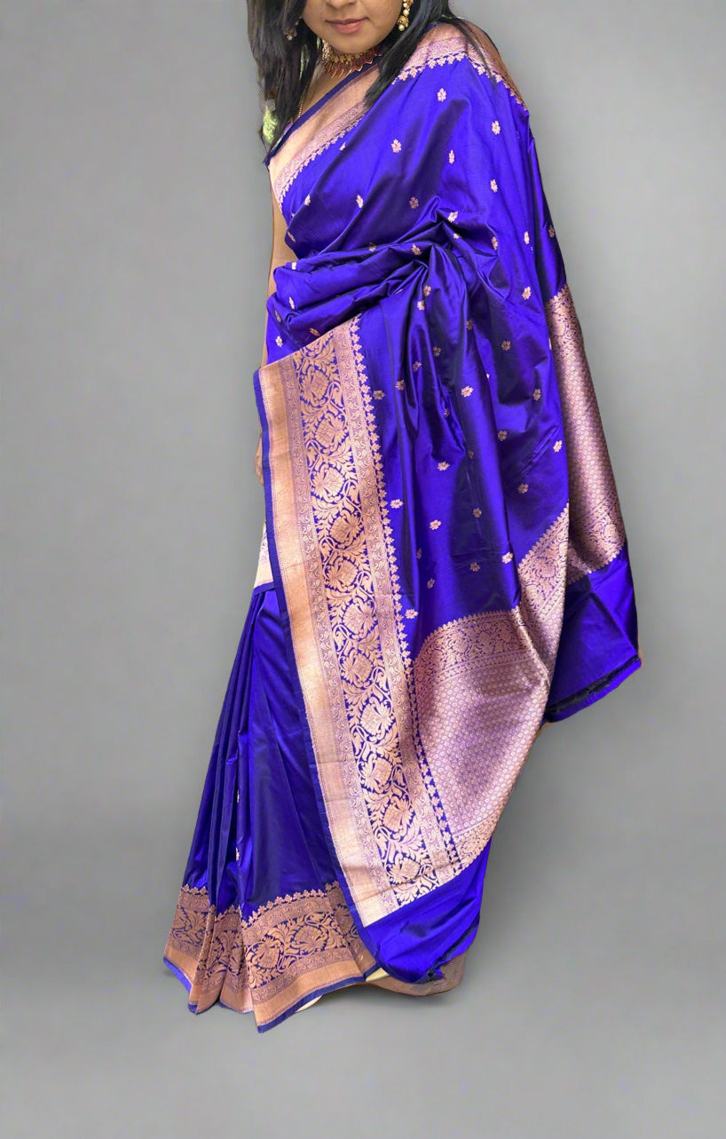 Royal blue pure Katan silk saree