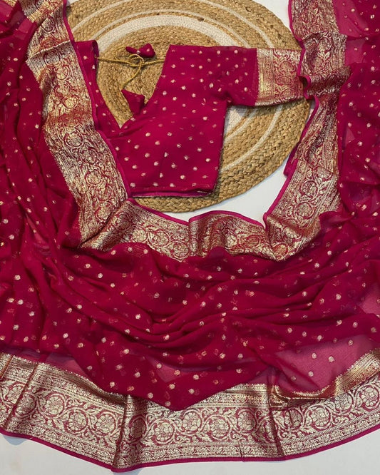 Deep red viscouse Georgette saree