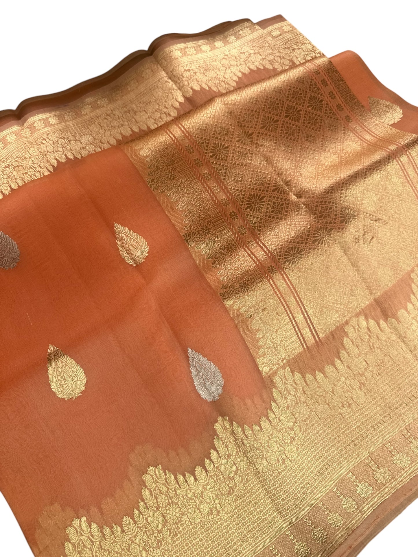 Peach Nethra handloom pure organza saree