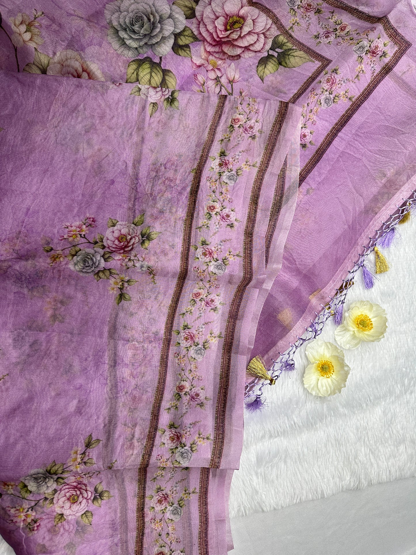 Lavender Pure printed organza saree