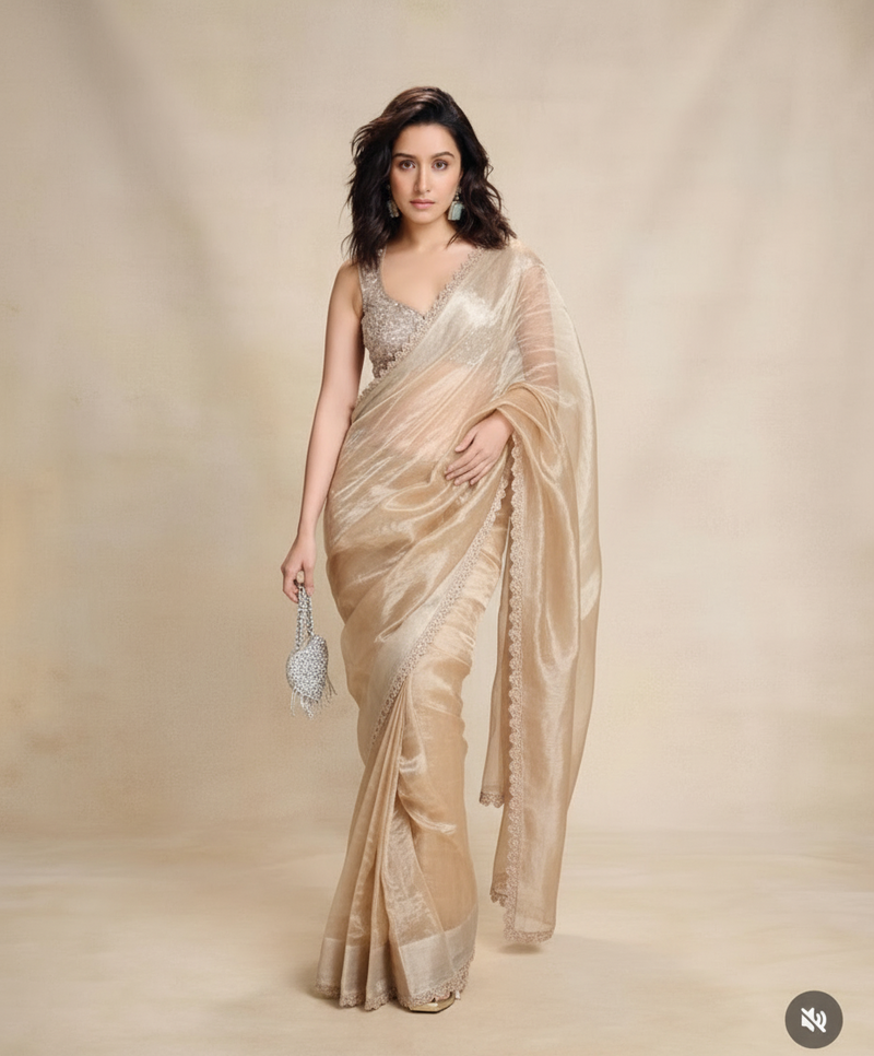 Shraddha kapoor tissue lace saree