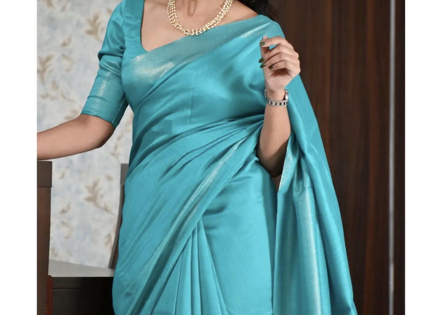 Sky blue semi tussar saree