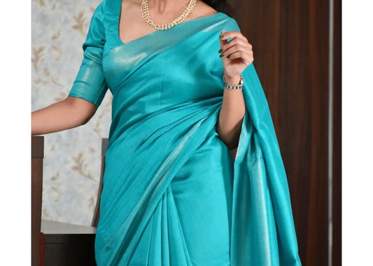 Sky blue semi tussar saree