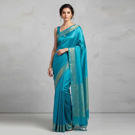 Sky blue semi tussar saree