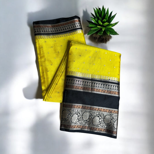 Yellow-black Soft Georgette saree