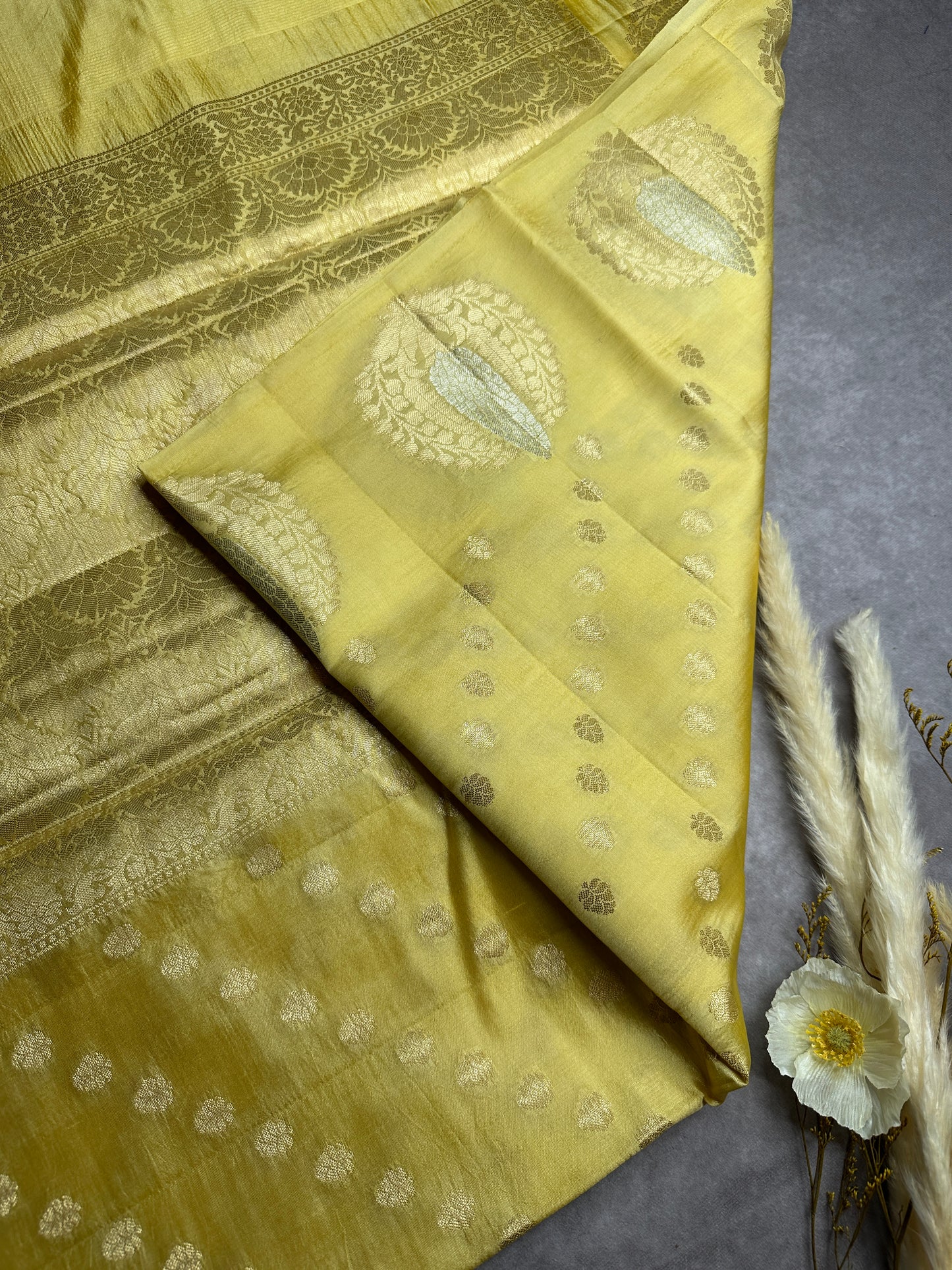 Yellow Raw mango pure silk saree