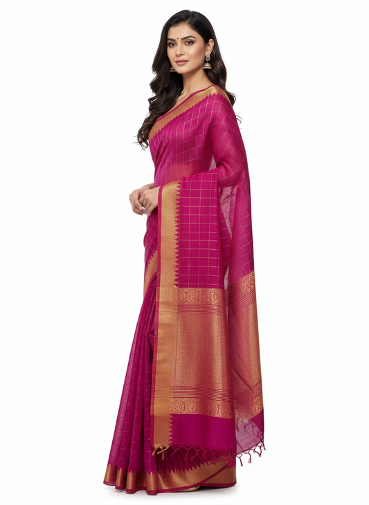 Rani pink checks saree