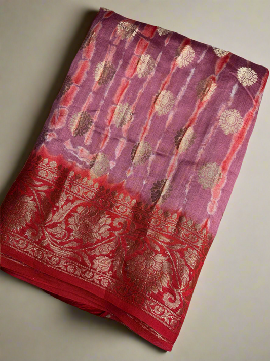 Tie dye pure chiniya silk saree