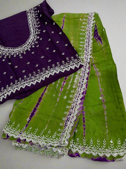 PURPLE GREEN CREPE SAREE