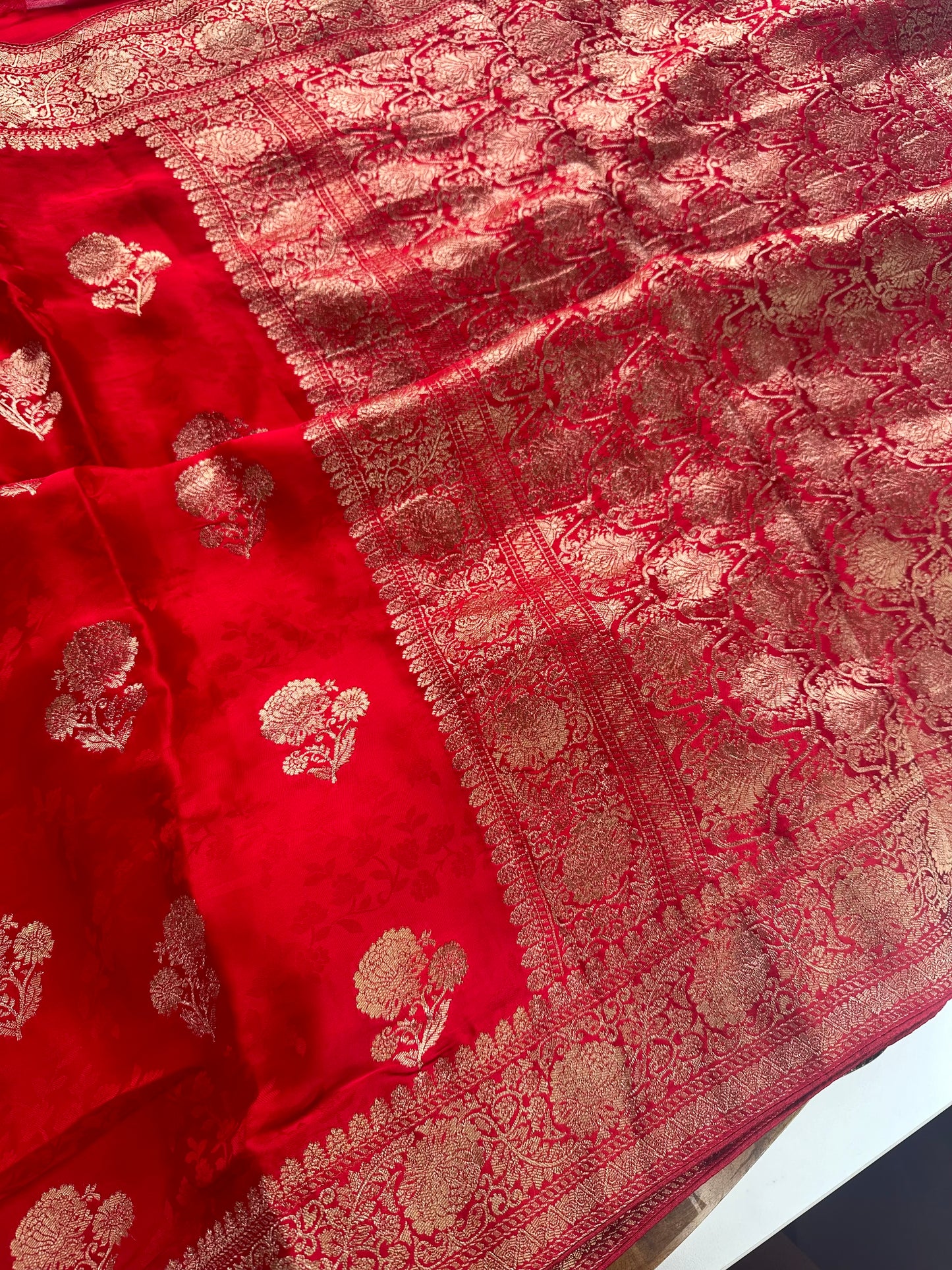 Red mashru satin saree