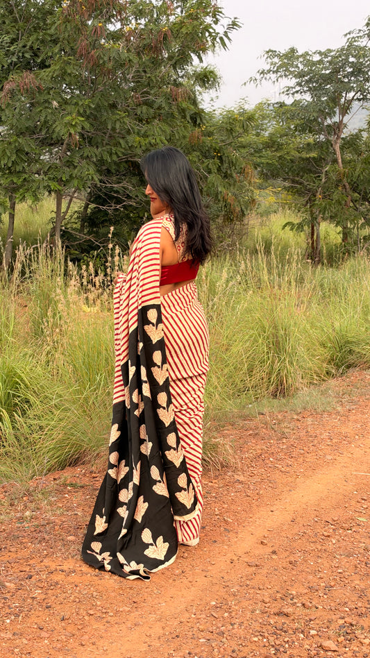 stripes modal ajrak pure silk saree
