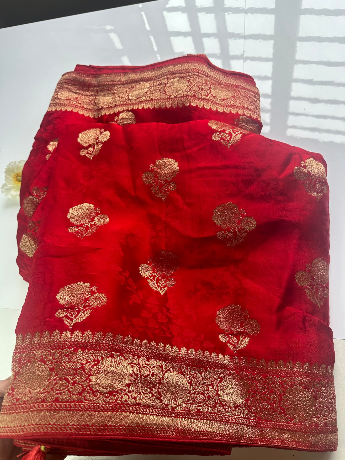 Red mashru satin saree