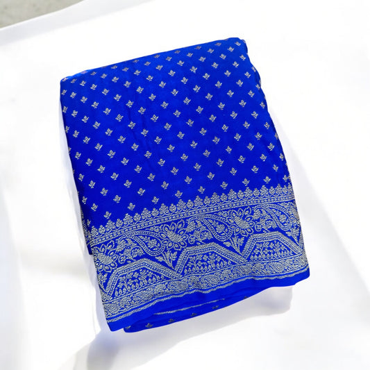 Royal blue pure crepe silk saree