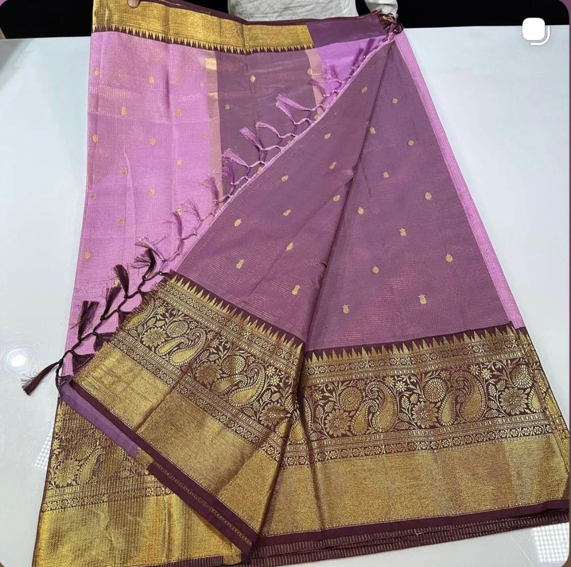 Lavender rose pink semi silk saree