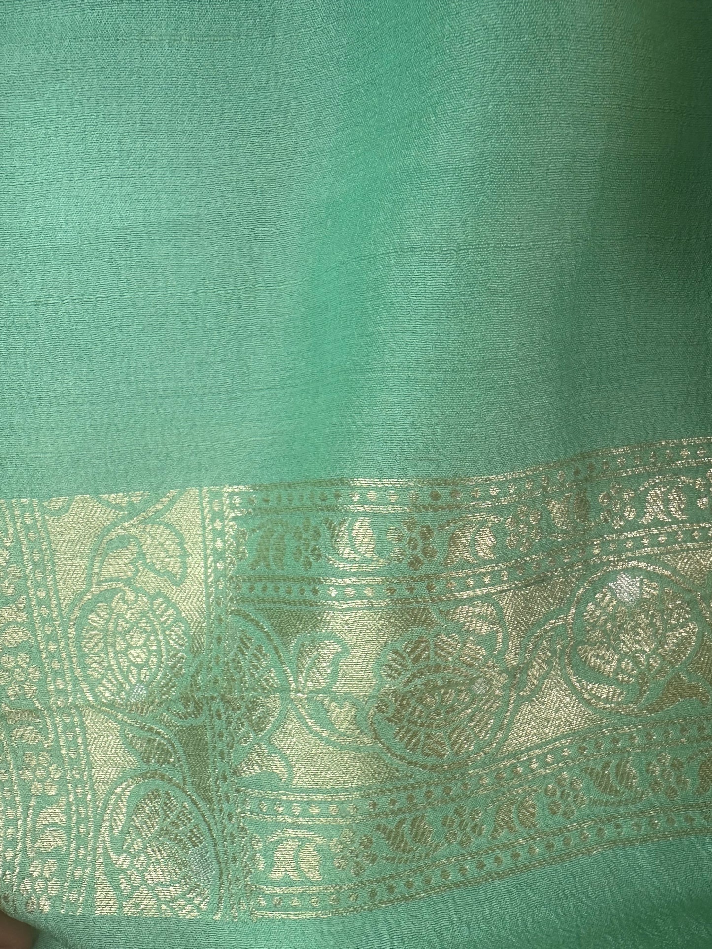 Teal green pure tussar silk saree