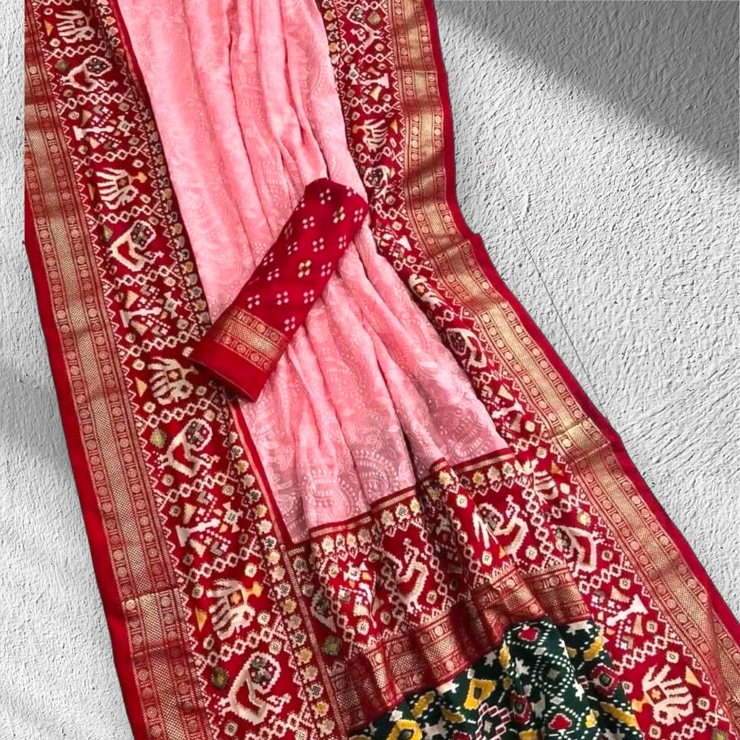 Pink- red chikankari X patola -Georgette saree