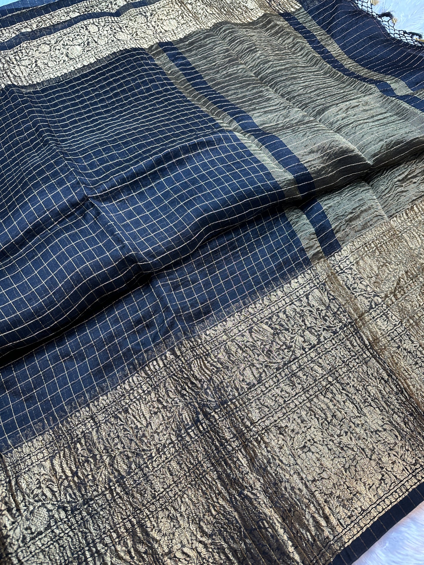 Black organza checks saree