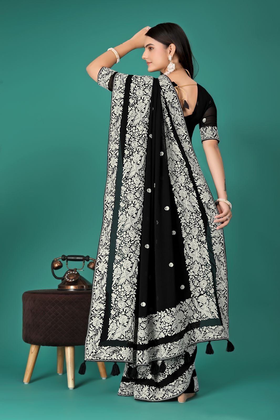 Black embroidery saree