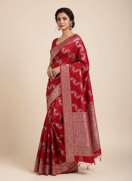 Red mashru satin silk saree