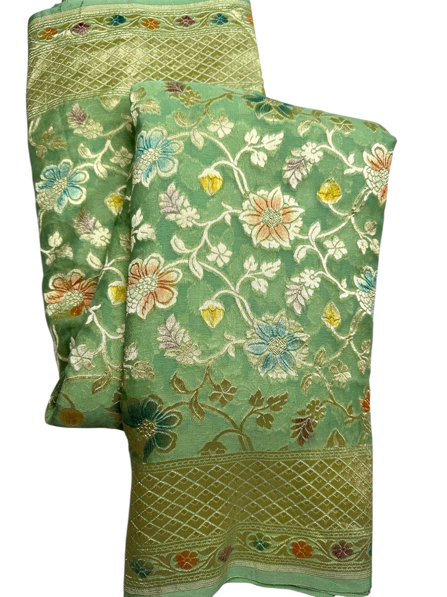 Green pure georgette saree