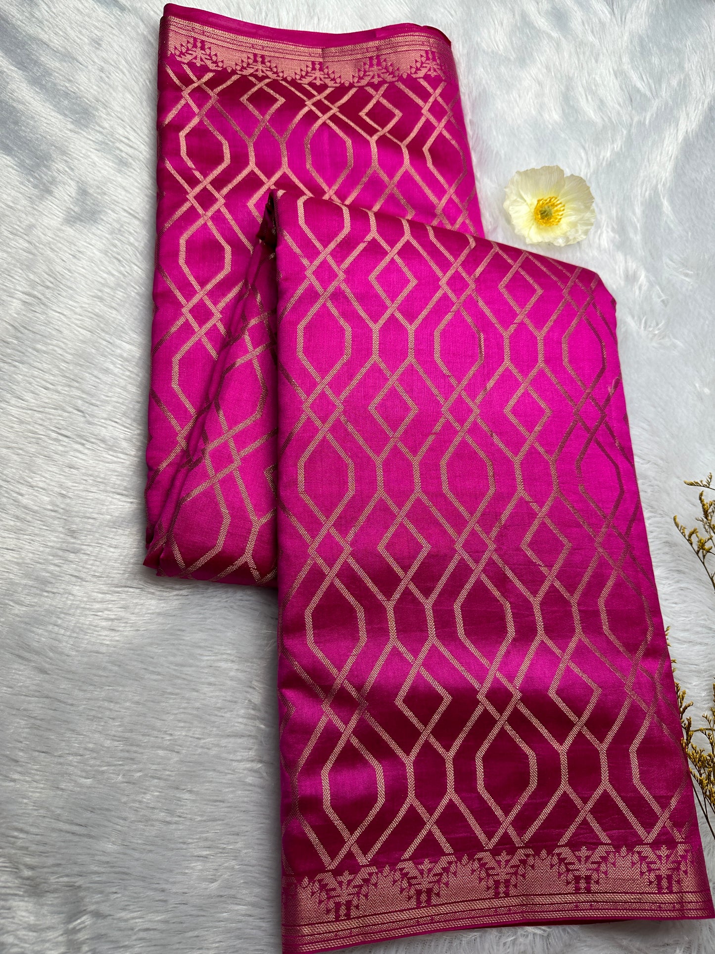 Rani pink chiniya silk saree