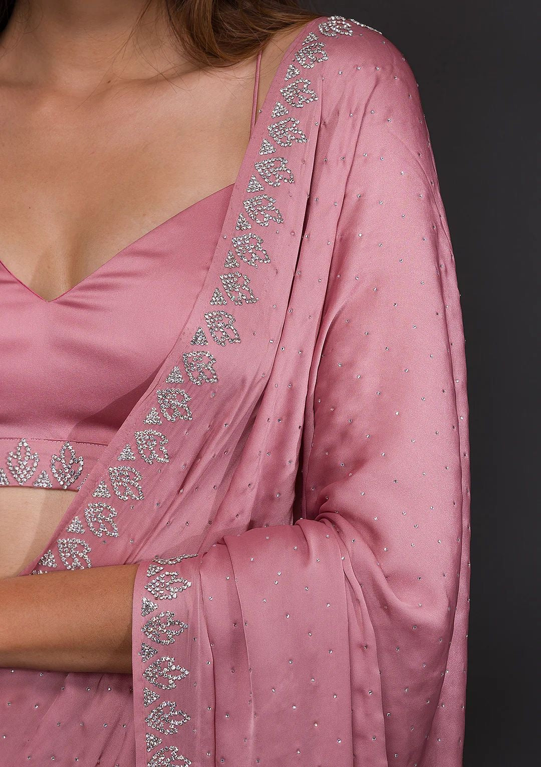 Pink with diamond work saree