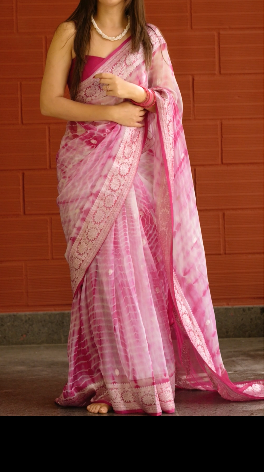 PINK SHADED CHIFFON GEORGETTE WITH SILVER ZARI