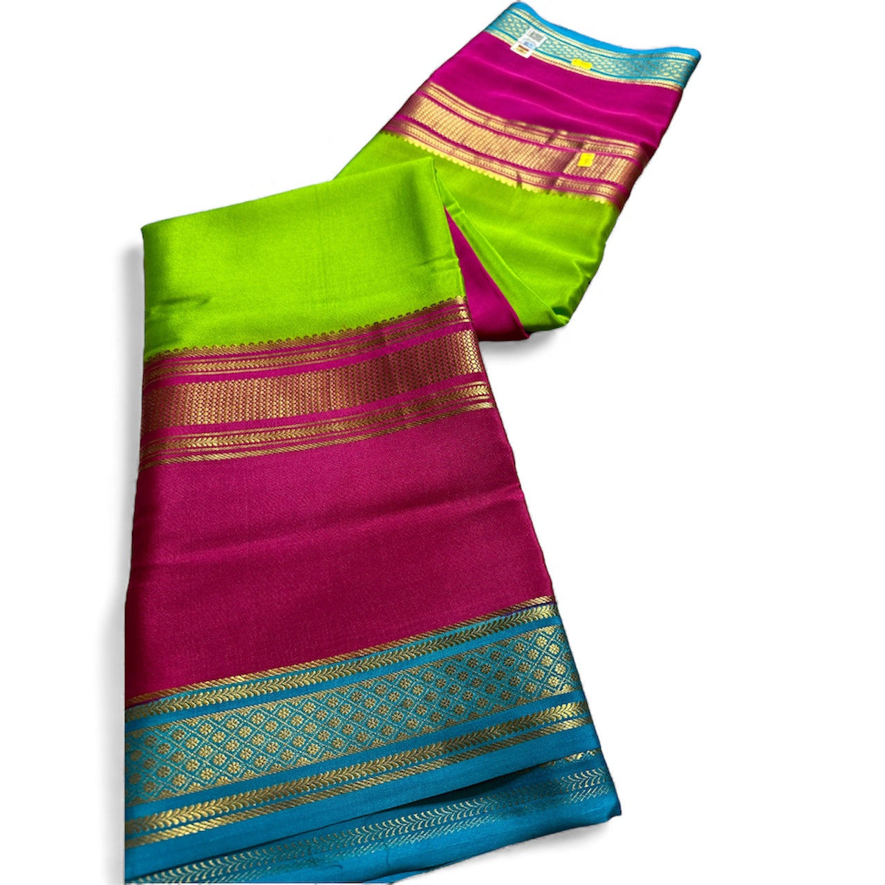PARROT GREEN PURE CREPE 3D BIG BENTEX SAREE
