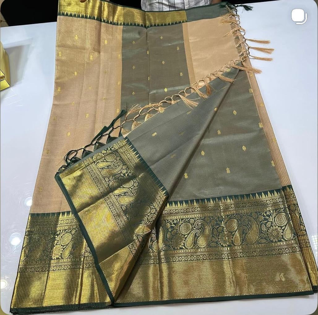 Beige - green semi silk saree