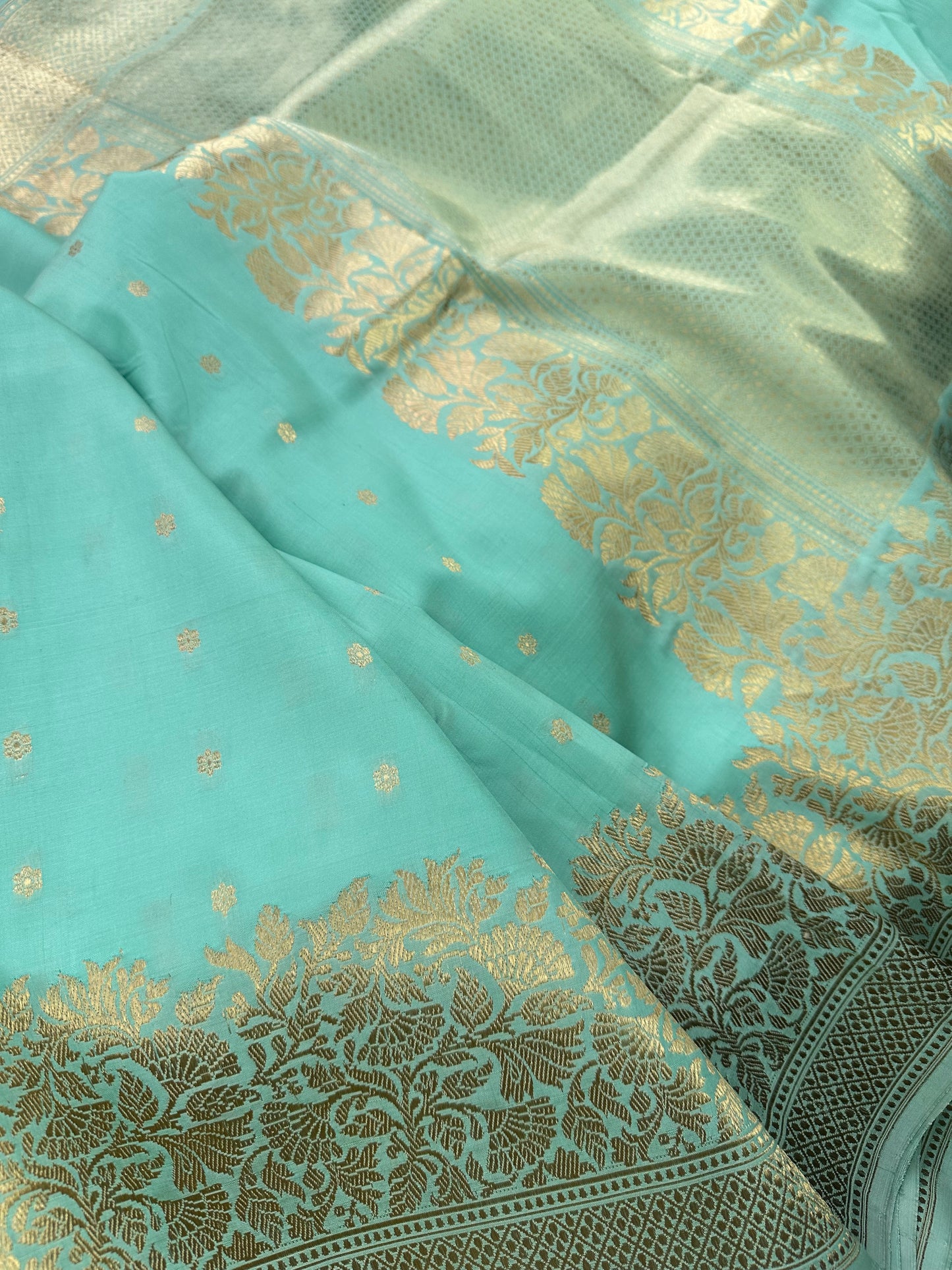 Sea green pure Banarasi silk saree