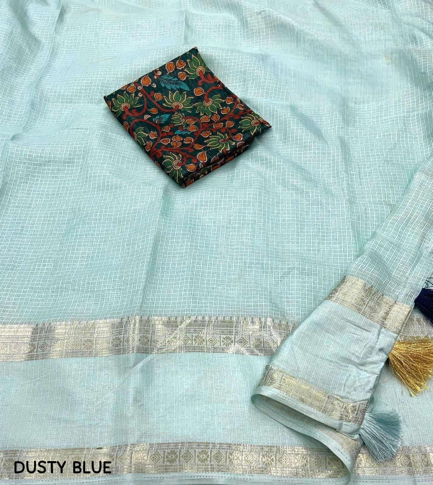 Sky blue Kota X kalamkari saree