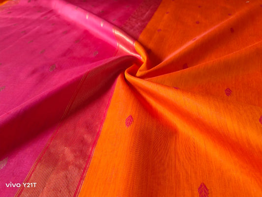 orange pink handloom silk saree