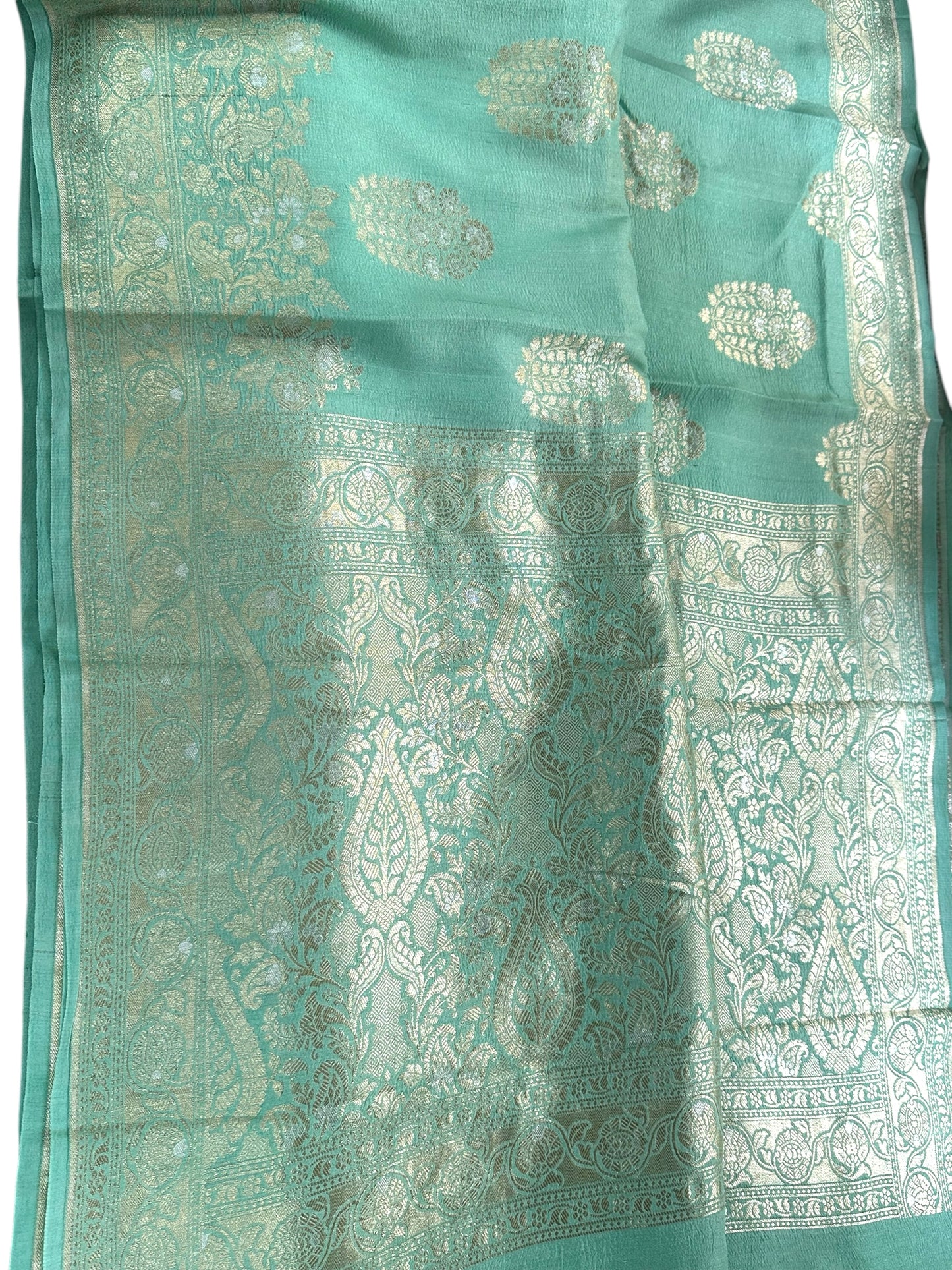 Teal green pure tussar silk saree