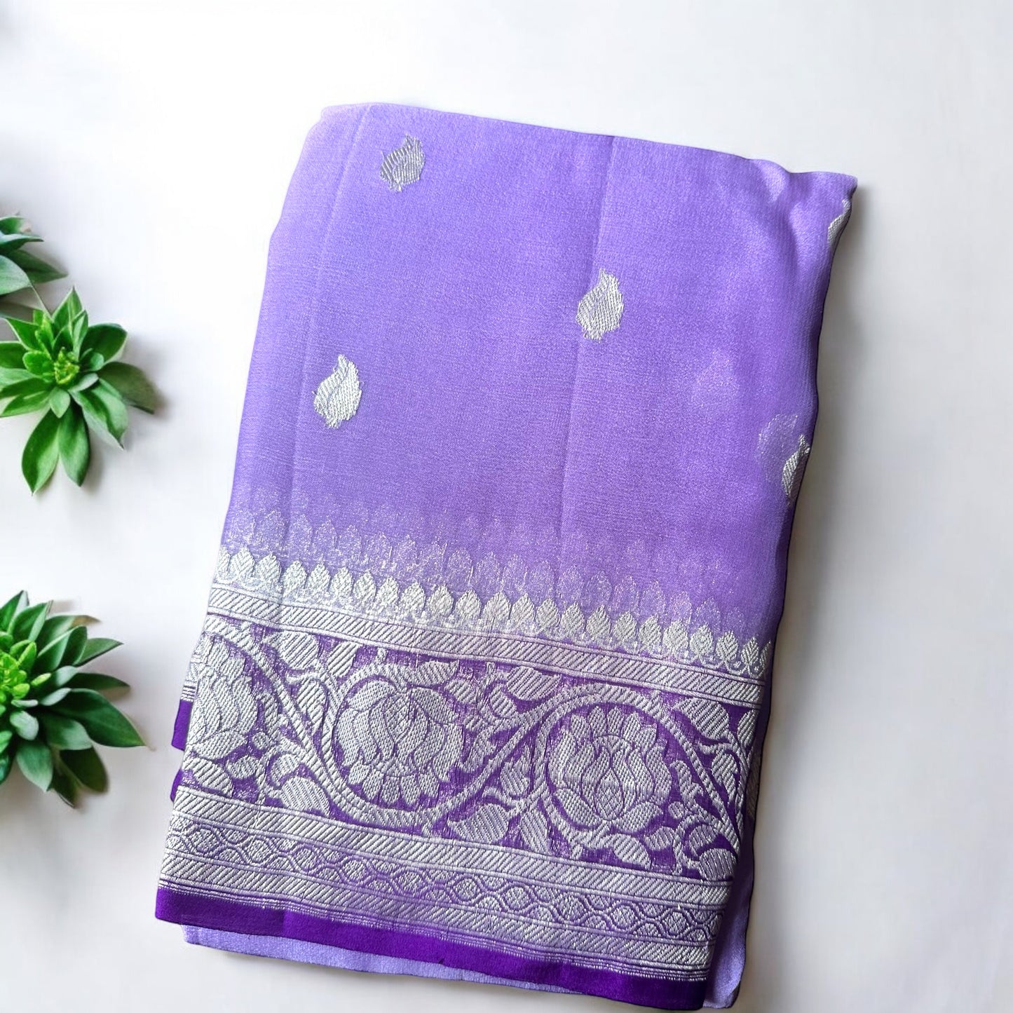 Lavender - purple pure khaddi chiffon saree