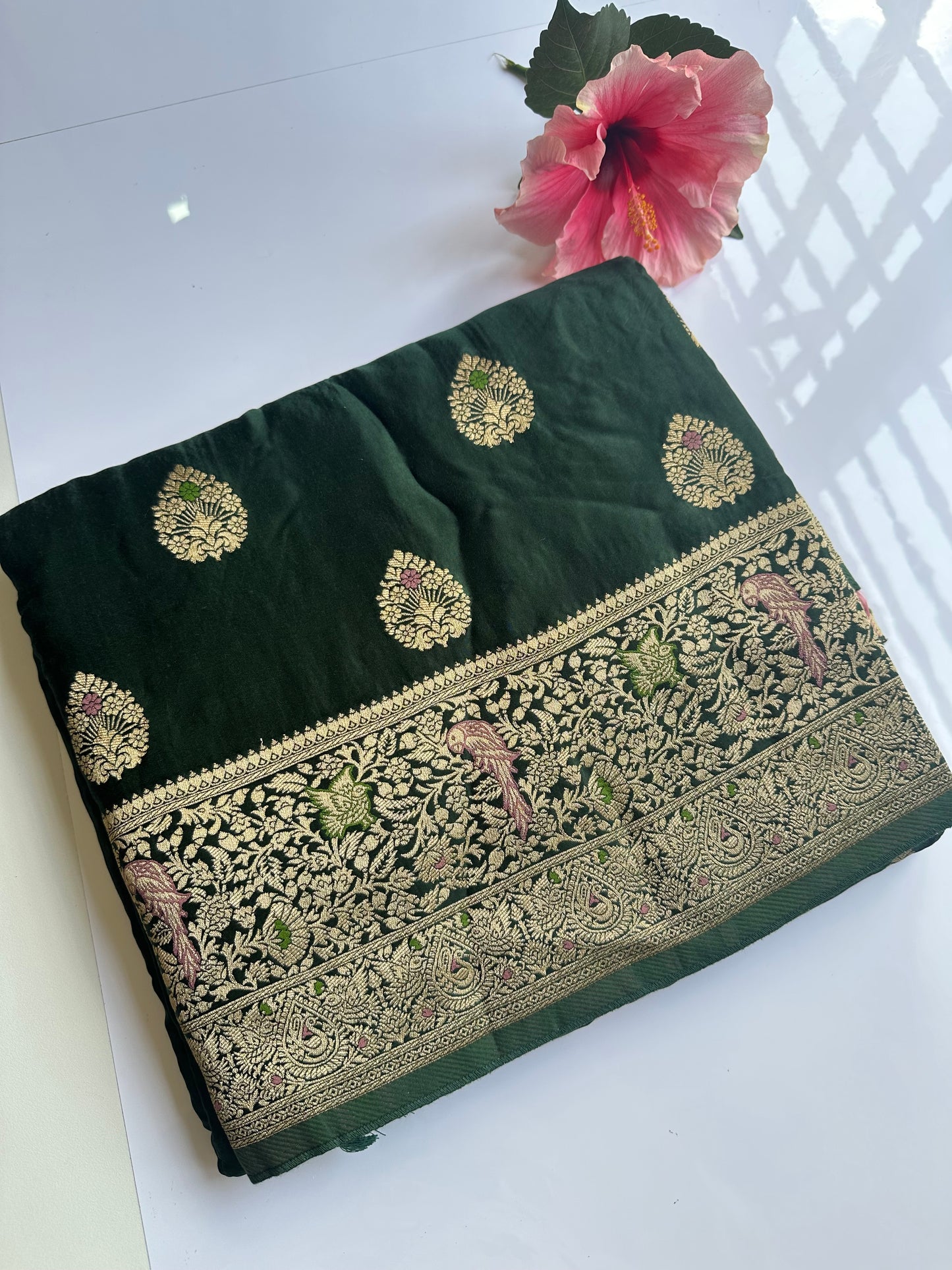 Bottle green mashru satin silk saree