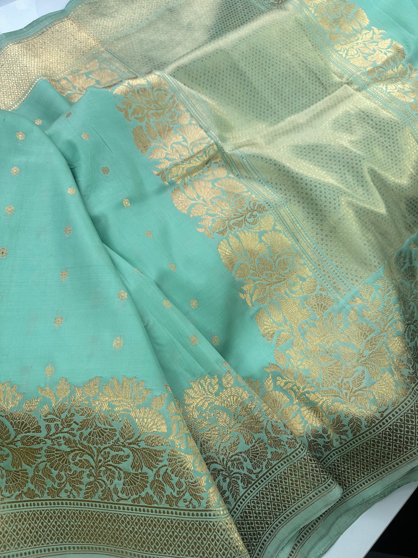 Sea green pure Banarasi silk saree