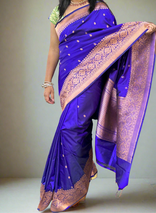 Royal blue pure Katan silk saree